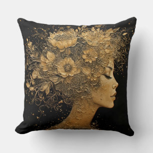 Coussin Art doré élégant du profil d'une femme