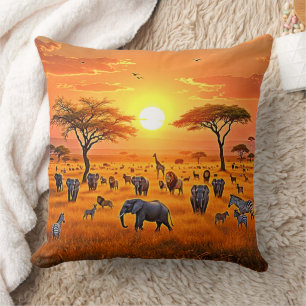 Coussin Art du coucher de soleil sur la savane africaine