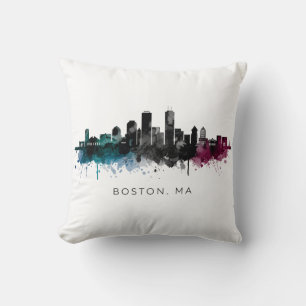 Coussin Art du Massachusetts Aquarelle de la skyline de
