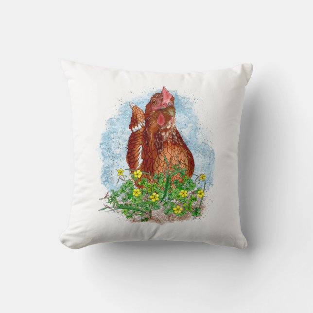 Coussin Art du poulet tiré à la main (Recto)