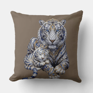 Coussin Art du Tigre Blanc Royal Majestueux et Bijou