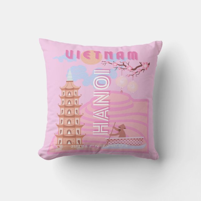 Coussin Art du voyage au Vietnam, Rose (Recto)