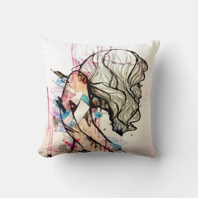 Coussin art émotif girly d'illustration rose de mode (Recto)
