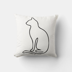 Coussin Art en ligne minimaliste de chat – Silhouette à co