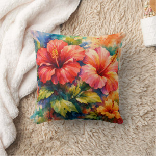 Coussin Art floral coloré de style aquarelle Hibiscus