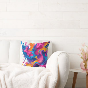 Coussin Art fluide Abstrait vif - Design d'éclaboussure co