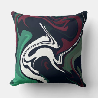 Coussin Art fluide sombre avec des tourbillons verts, blan