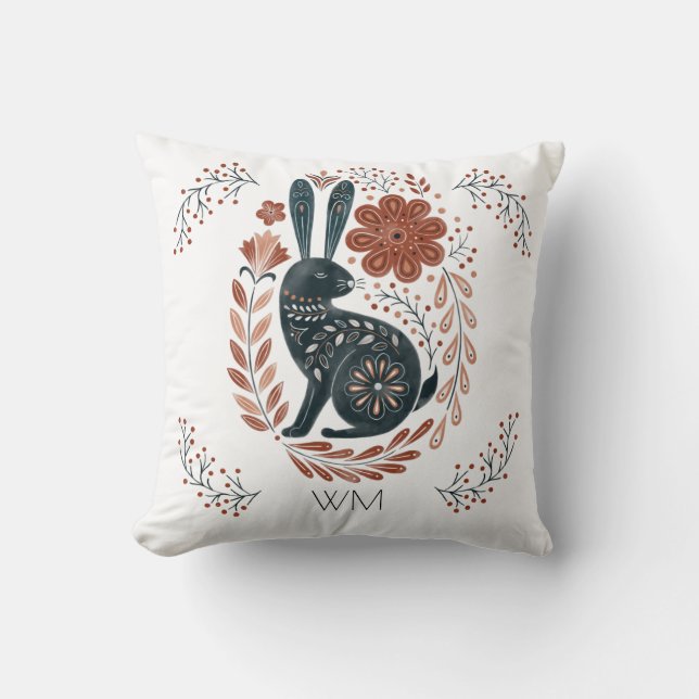 Coussin Art folklorique lapin de bois personnalisé (Recto)