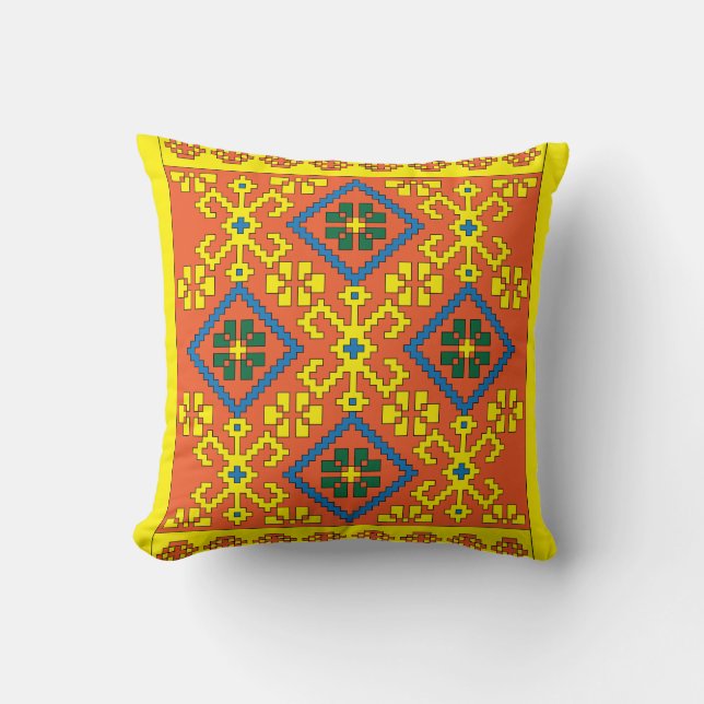 Coussin Art folklorique letton orange d'Alsunga (Recto)