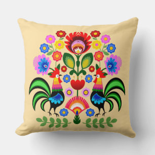 Coussin Art folklorique polonais - motif de broderie flora