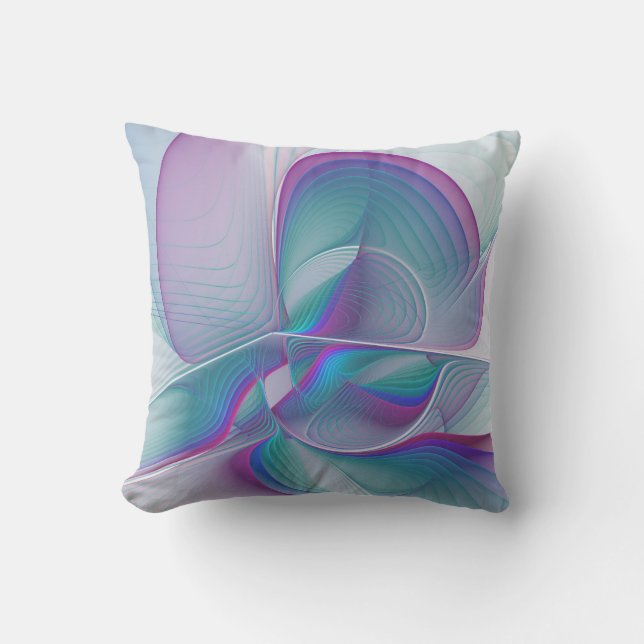 Coussin Art Fractal Abstrait rose bleu turquoise (Recto)