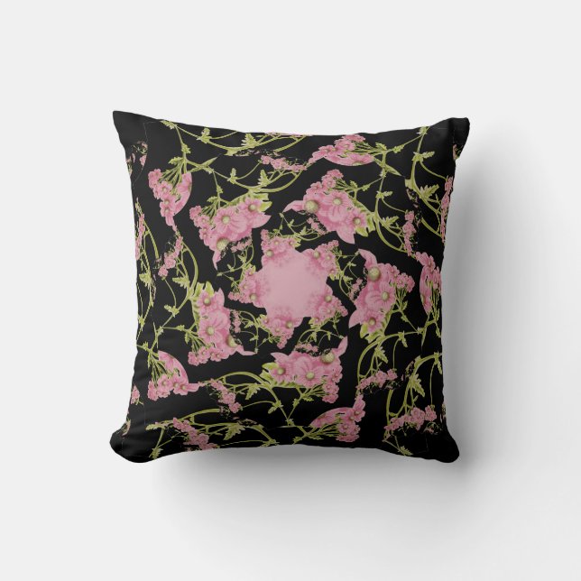 Coussin Art fractal d'Achille rose et noir (Recto)