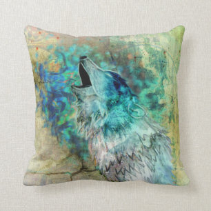 Coussin Art frais de loup d'hurlement de gris et de