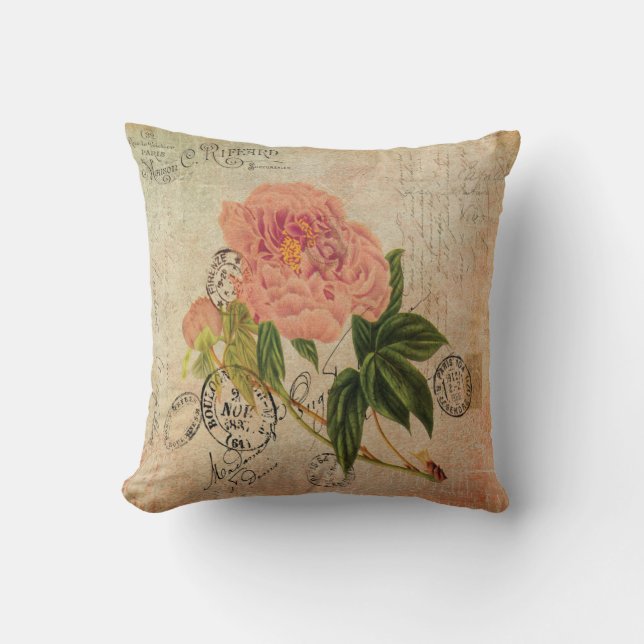 Coussin art français de cru de pivoine de rose d'écriture (Recto)