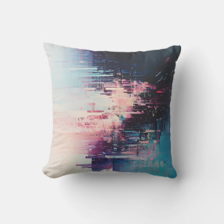 Coussin Art Futuriste Glitch - Design Paysage Urbain Néon