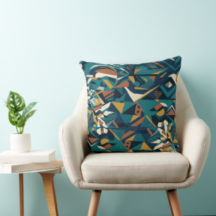 Coussin Art géométrique abstrait moderne - Orange sarcelle