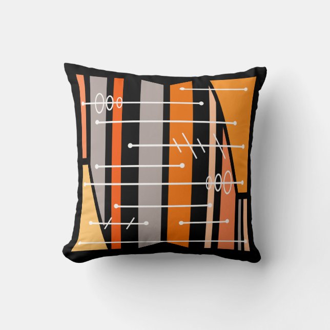 Coussin Art géométrique atomique Abstrait noir orange (Recto)