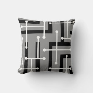 Coussin Art géométrique rétro Maze Gris