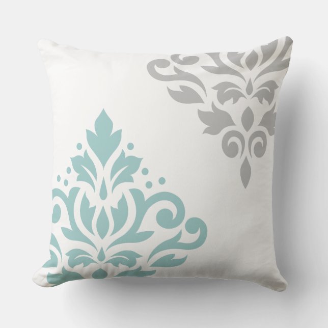 Coussin Art I de damassé de rouleau turquoise et gris sur (Recto)