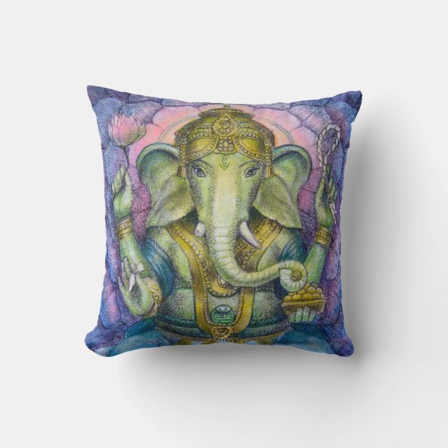 Coussin Art indou de chant religieux de Ganesha d'éléphant (Recto)