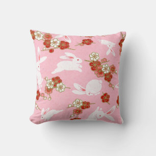 Coussin Art japonais : Sakuras et lapins roses Jeter l'ore