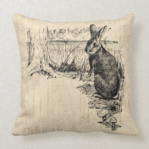 Coussin Art lapin vintage illustré