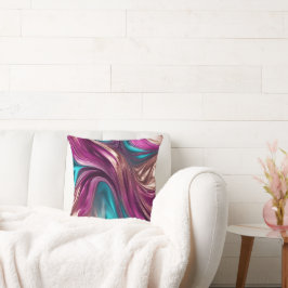 Coussin Art-Magenta Turquoise Or-Abstrait moderne