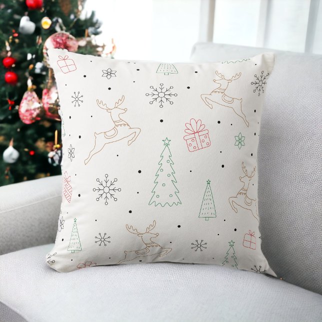 Coussin Art minimaliste de ligne cadeau Arbre de Noël Rein (Créateur téléchargé)