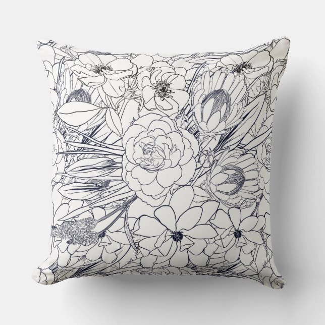 Coussin Art Moderne Ligne Main Tirée Floral Girly Design (Recto)