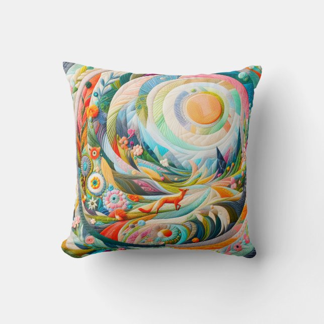 Coussin Art Moderne Rebrodé Look Printemps Paysage (Recto)