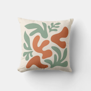 Coussin art mural abstrait vert sauge et terre cuite