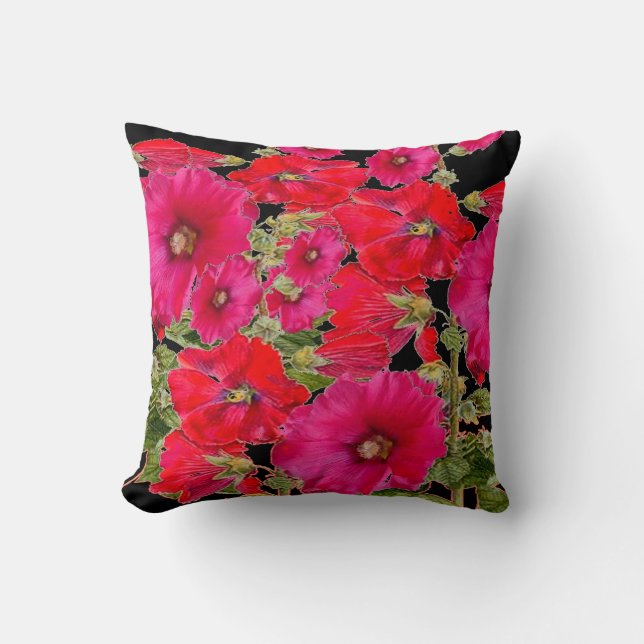 COUSSIN ART NOIR DE JARDIN DE ROSES TRÉMIÈRE ROSES ROUGES (Recto)