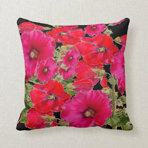 COUSSIN ART NOIR DE JARDIN DE ROSES TRÉMIÈRE ROSES ROUGES