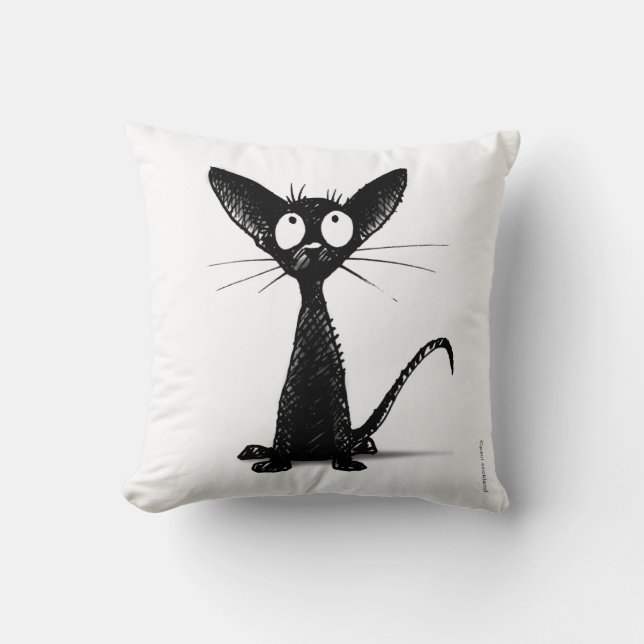 Coussin Art noir et blanc mignon drôle de chat (Recto)