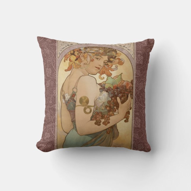 Coussin Art Nouveau Femme Mucha Belle (Recto)