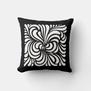 Coussin Art Nouveau Feuille stylisé, noir et blanc
