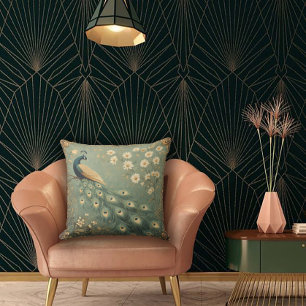 Coussin Art Nouveau Fleurie et Paon Vintage