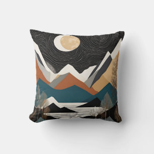Coussin Art Nouveau Lune Sur Les Montagnes  Noir Et Or
