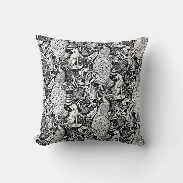 Coussin Art Nouveau Peacock Print, noir et blanc (Recto)