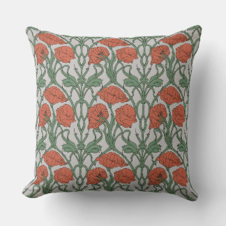 Coussin Art Nouveau Red Poppy Floral Print