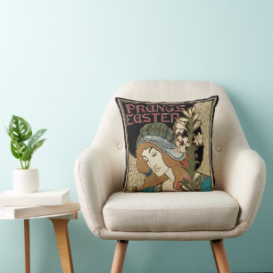Coussin Art Nouveau vintage, publications de Pâques de Pra