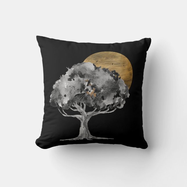 Coussin Art numérique Black Tree Gold Moon (Recto)