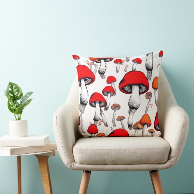 COUSSIN ART NUMÉRIQUE DE CHAMPIGNONS ROUGE BLANC (Chaise)