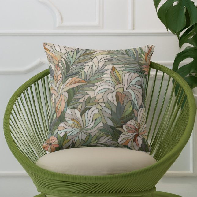Coussin Art numérique de mosaïque plante tropicale (Créateur téléchargé)