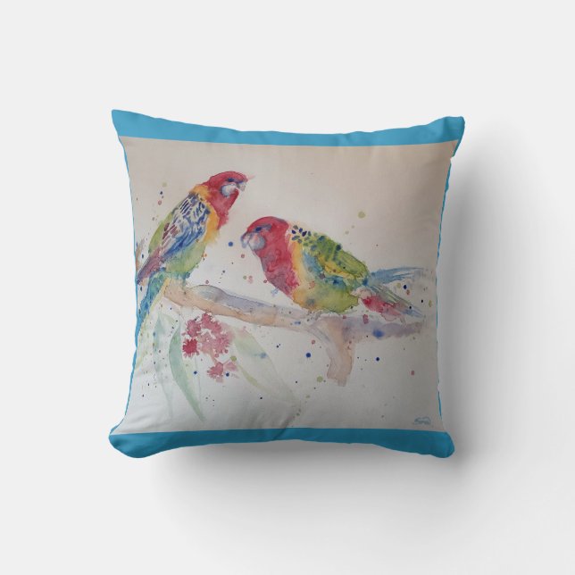 Coussin Art perroquet Aquarelle Peinture Cuisine Aqua Turq (Recto)