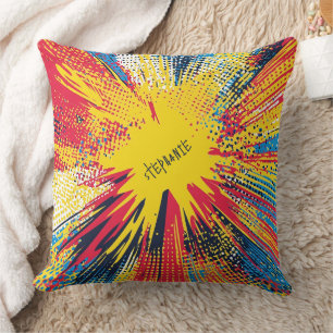 Coussin Art Pop Rétro Explosion Jaune Bande Dessinée