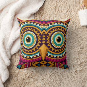 Coussin Art populaire aux yeux de hibou
