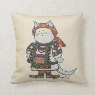 Coussin Art populaire d'Ukrainien de chats de Hutsul
