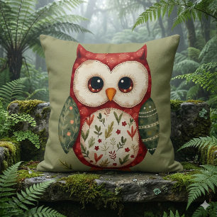 Coussin Art populaire Patchwork Chouette Cottagecore