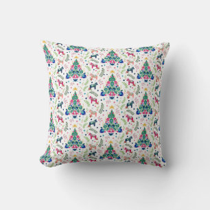 Coussin Art populaire scandinave Arbres de Noël & Cheval d